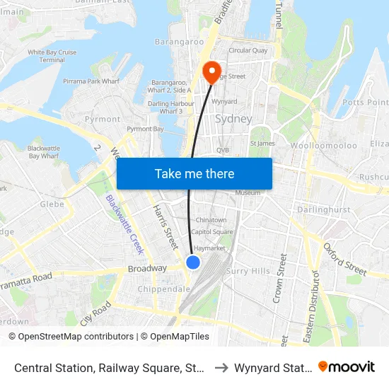 Central Station, Railway Square, Stand M to Wynyard Station map