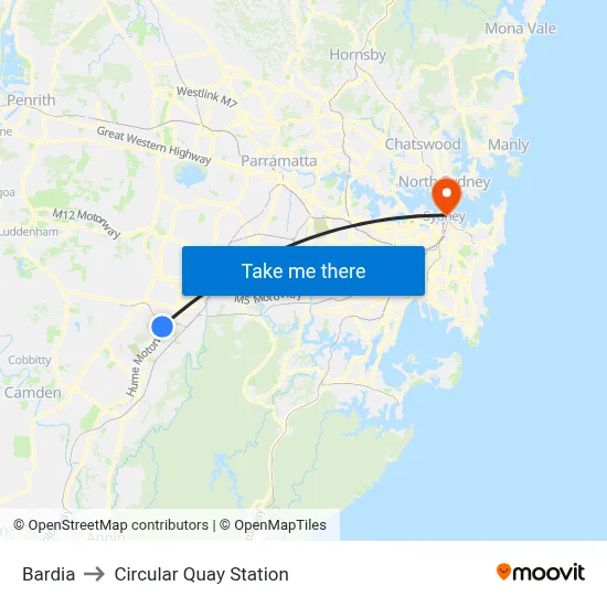 Bardia to Circular Quay Station map
