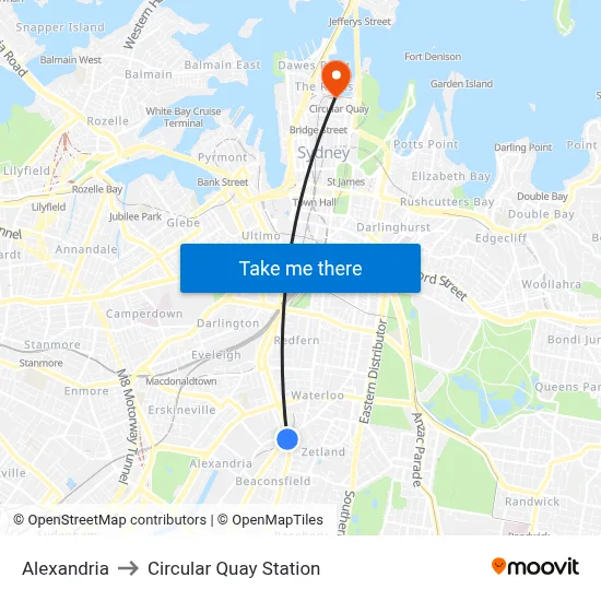 Alexandria to Circular Quay Station map