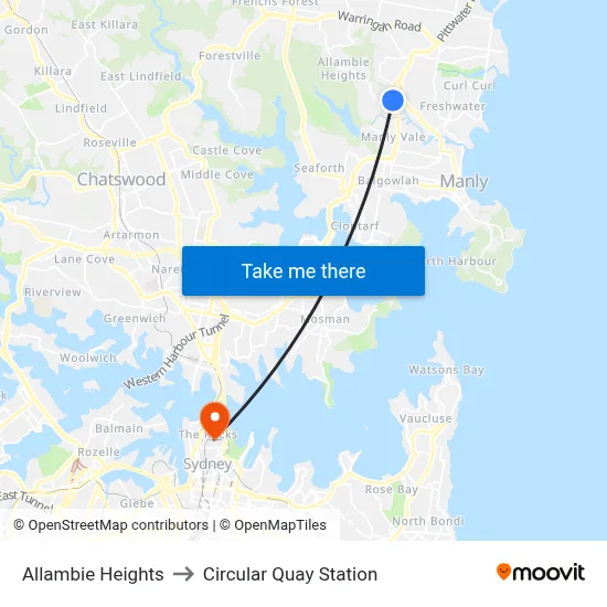 Allambie Heights to Circular Quay Station map