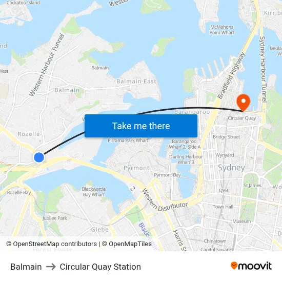 Balmain to Circular Quay Station map