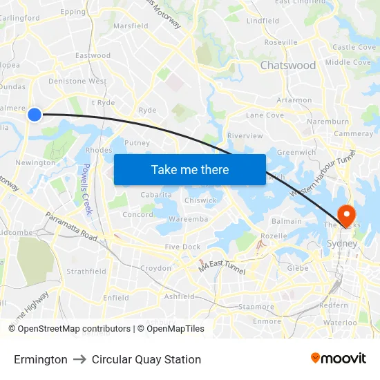 Ermington to Circular Quay Station map