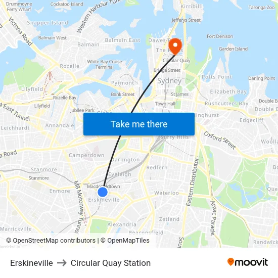 Erskineville to Circular Quay Station map