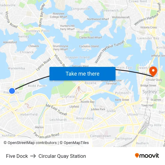 Five Dock to Circular Quay Station map