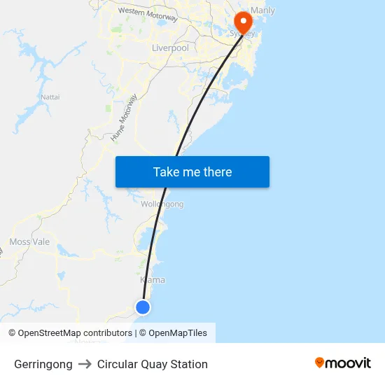 Gerringong to Circular Quay Station map