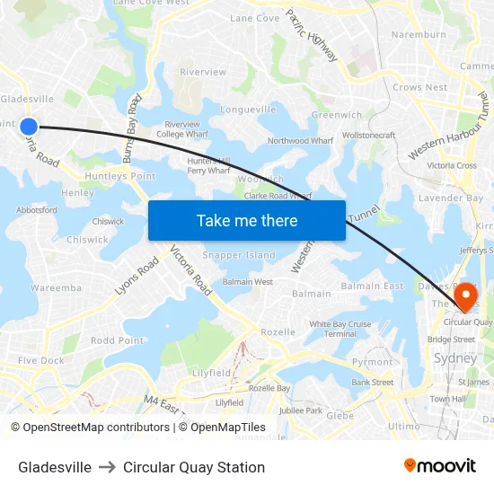 Gladesville to Circular Quay Station map