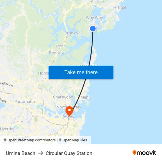 Umina Beach to Circular Quay Station map