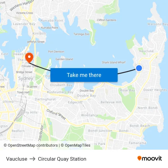Vaucluse to Circular Quay Station map
