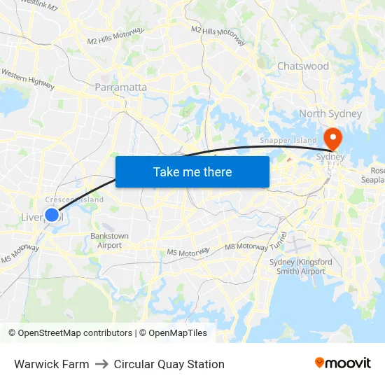 Warwick Farm to Circular Quay Station map