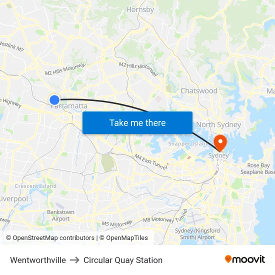 Wentworthville to Circular Quay Station map
