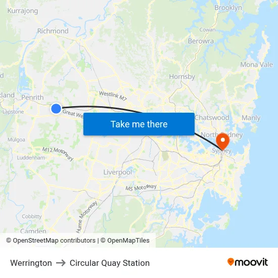 Werrington to Circular Quay Station map