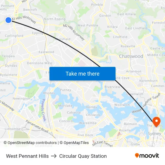 West Pennant Hills to Circular Quay Station map