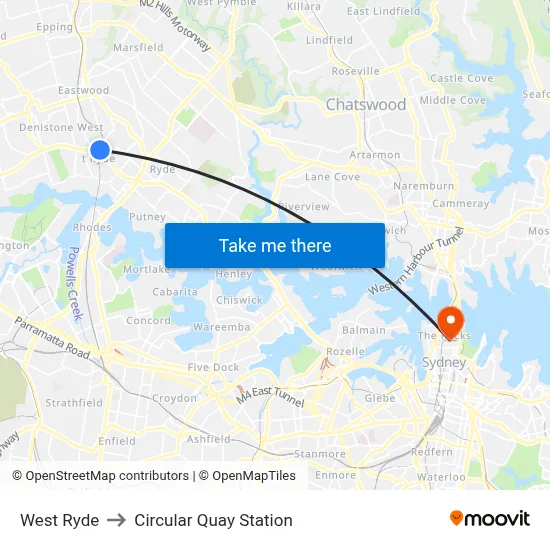 West Ryde to Circular Quay Station map