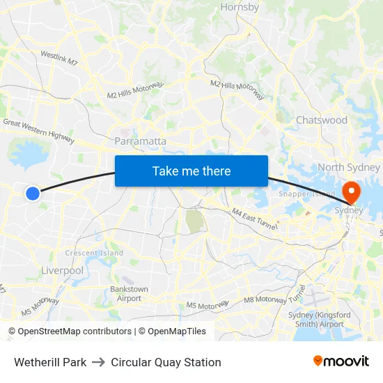 Wetherill Park to Circular Quay Station map