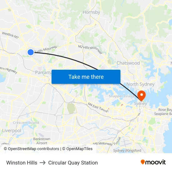 Winston Hills to Circular Quay Station map
