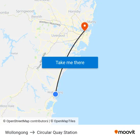 Wollongong to Circular Quay Station map