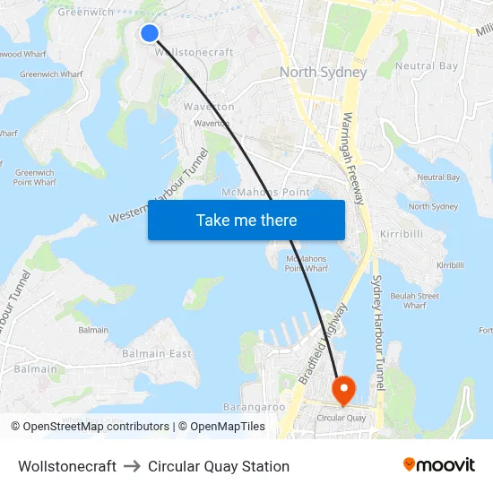 Wollstonecraft to Circular Quay Station map