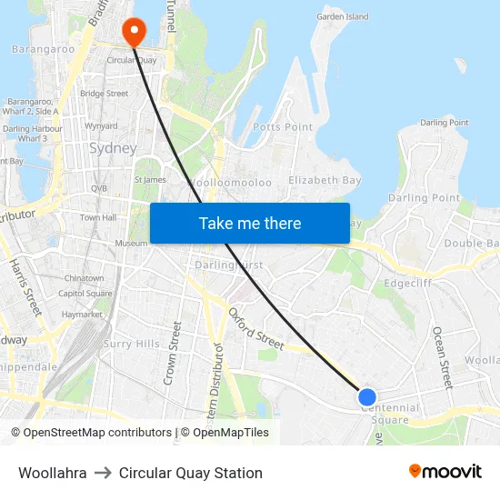 Woollahra to Circular Quay Station map