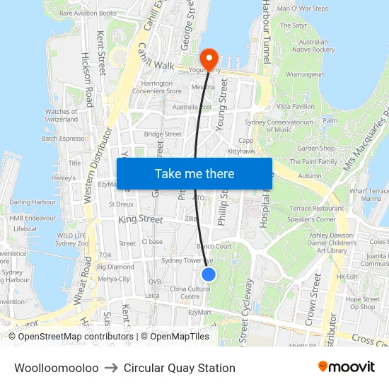 Woolloomooloo to Circular Quay Station map
