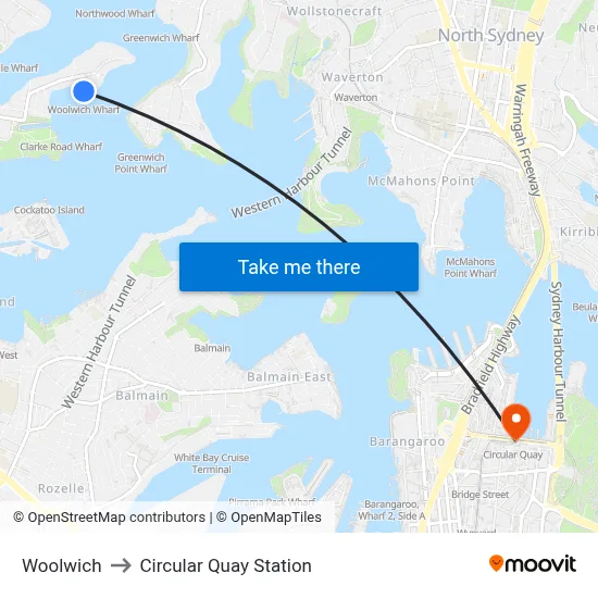 Woolwich to Circular Quay Station map