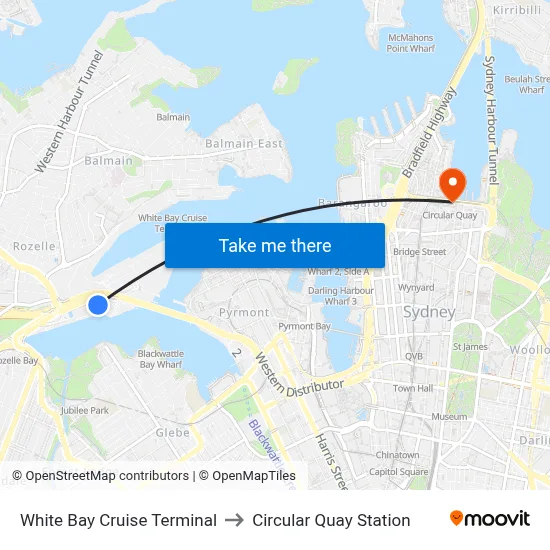 White Bay Cruise Terminal to Circular Quay Station map