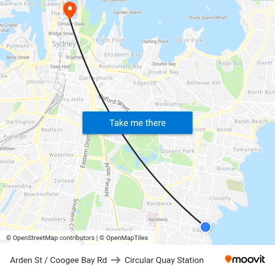 Arden St / Coogee Bay Rd to Circular Quay Station map