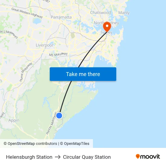 Helensburgh Station to Circular Quay Station map