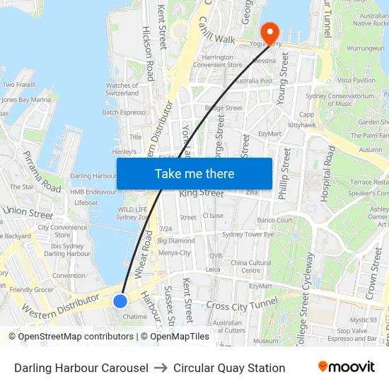 Darling Harbour Carousel to Circular Quay Station map