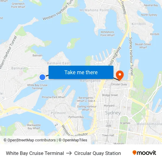 White Bay Cruise Terminal to Circular Quay Station map