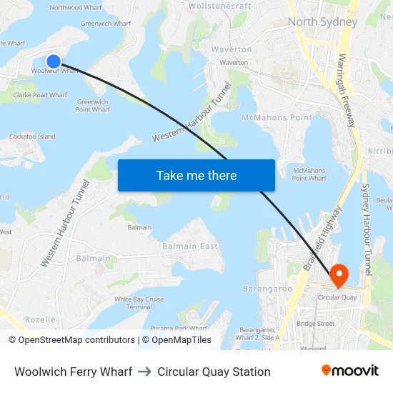 Woolwich Ferry Wharf to Circular Quay Station map