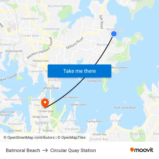 Balmoral Beach to Circular Quay Station map
