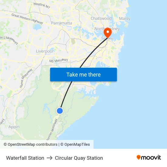 Waterfall Station to Circular Quay Station map