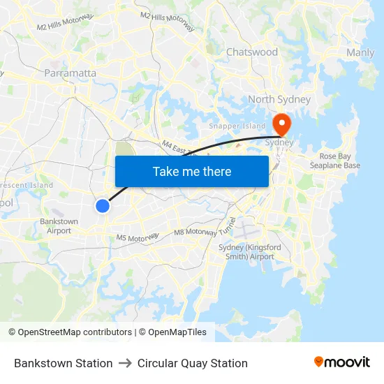 Bankstown Station to Circular Quay Station map