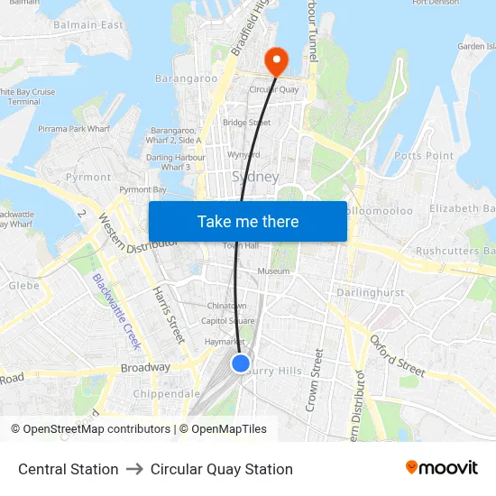 Central Station to Circular Quay Station map