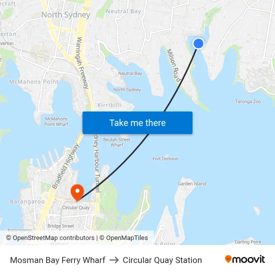 Mosman Bay Ferry Wharf to Circular Quay Station map