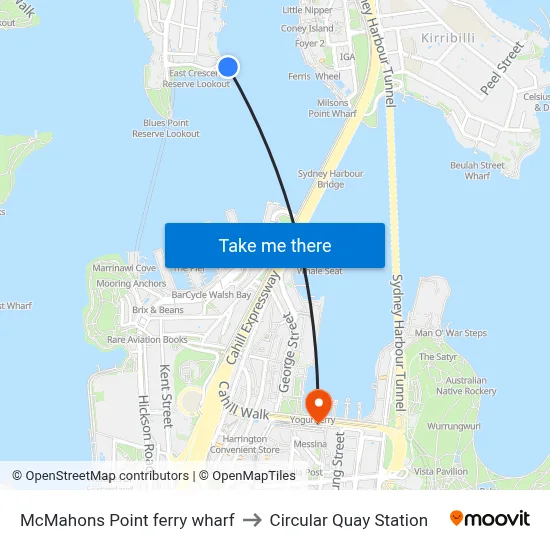 McMahons Point ferry wharf to Circular Quay Station map