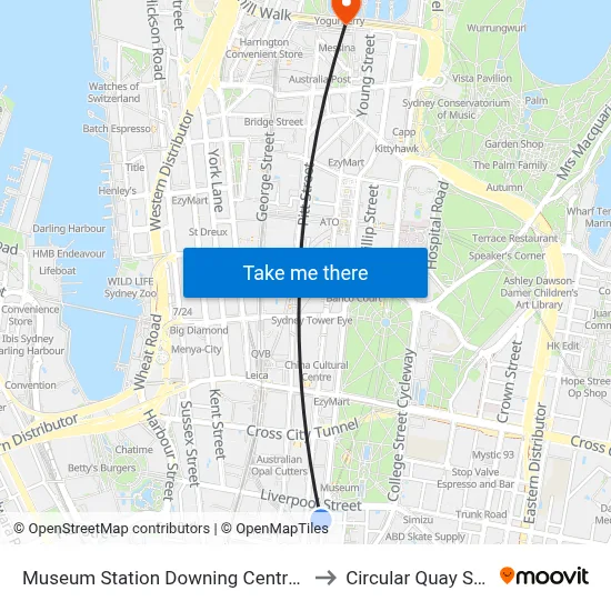 Museum Station Downing Centre Stand E to Circular Quay Station map