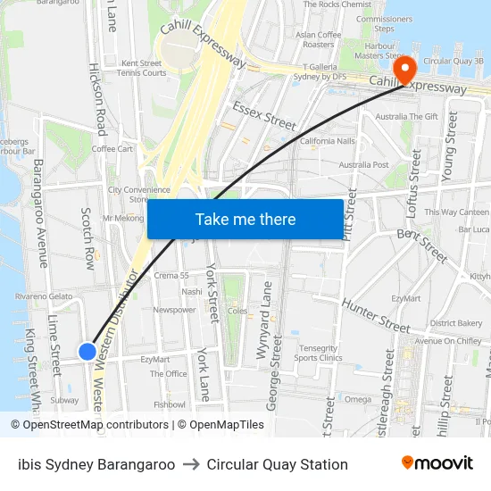 ibis Sydney Barangaroo to Circular Quay Station map