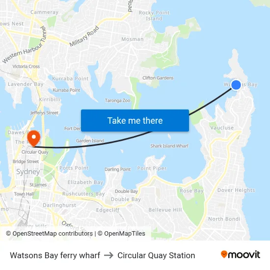 Watsons Bay ferry wharf to Circular Quay Station map