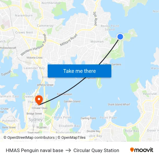 HMAS Penguin naval base to Circular Quay Station map