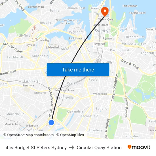 ibis Budget St Peters Sydney to Circular Quay Station map