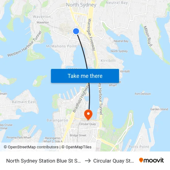 North Sydney Station Blue St Stand B to Circular Quay Station map