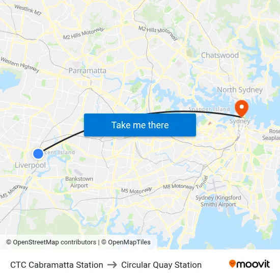 CTC Cabramatta Station to Circular Quay Station map