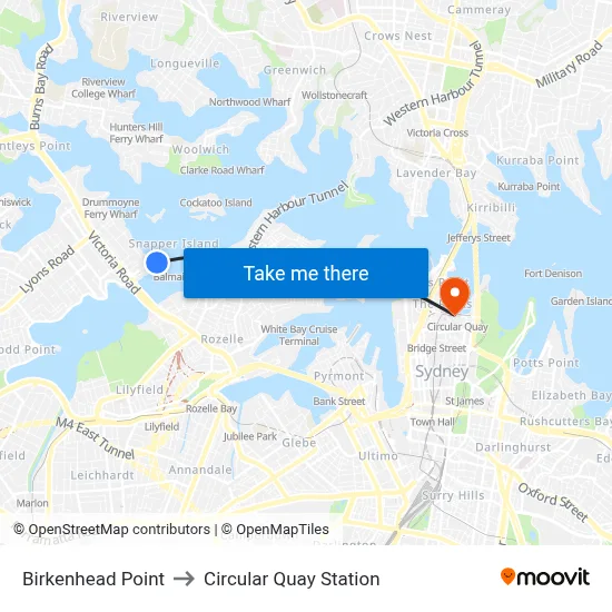 Birkenhead Point to Circular Quay Station map
