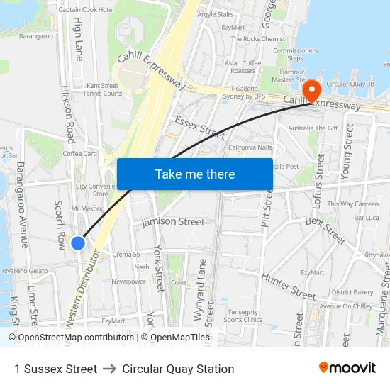 1 Sussex Street to Circular Quay Station map
