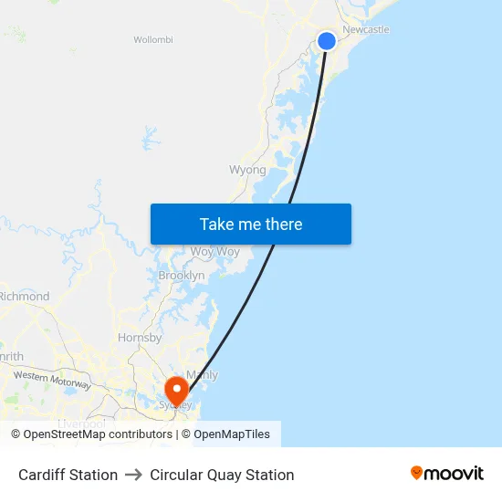 Cardiff Station to Circular Quay Station map