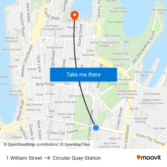 1 William Street to Circular Quay Station map