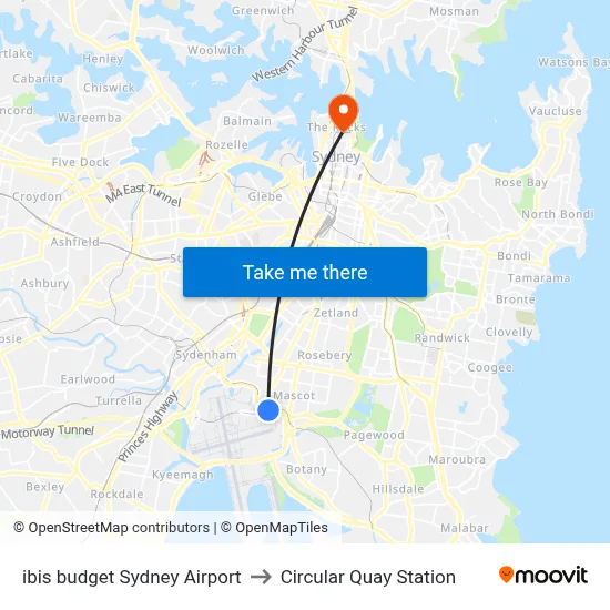 ibis budget Sydney Airport to Circular Quay Station map