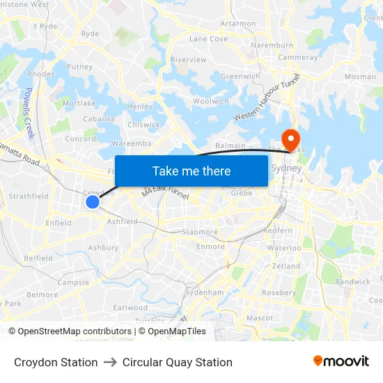 Croydon Station to Circular Quay Station map