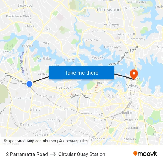 2 Parramatta Road to Circular Quay Station map